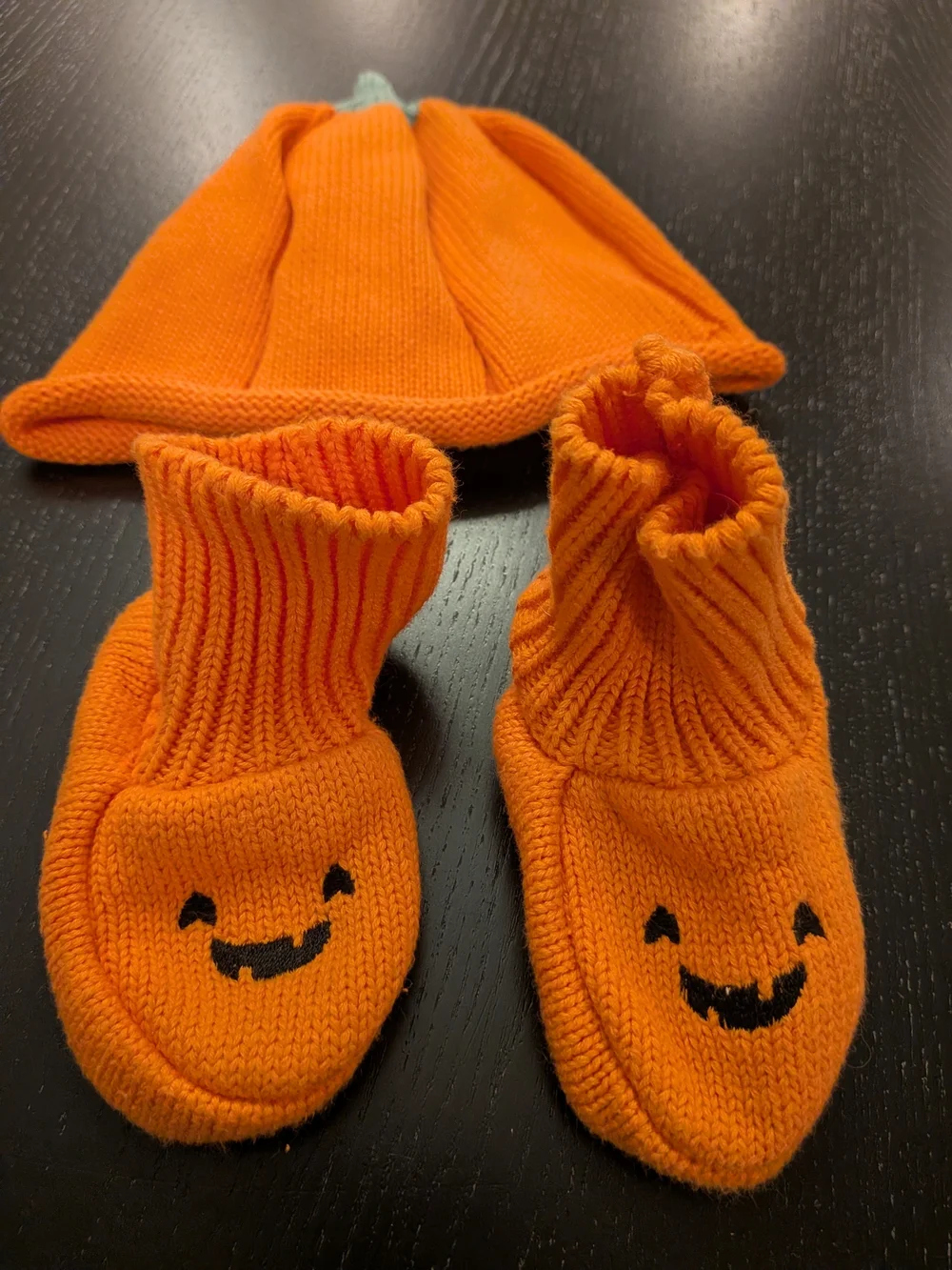 Carter's Orange Pumpkin Knit Hat and Booties Set